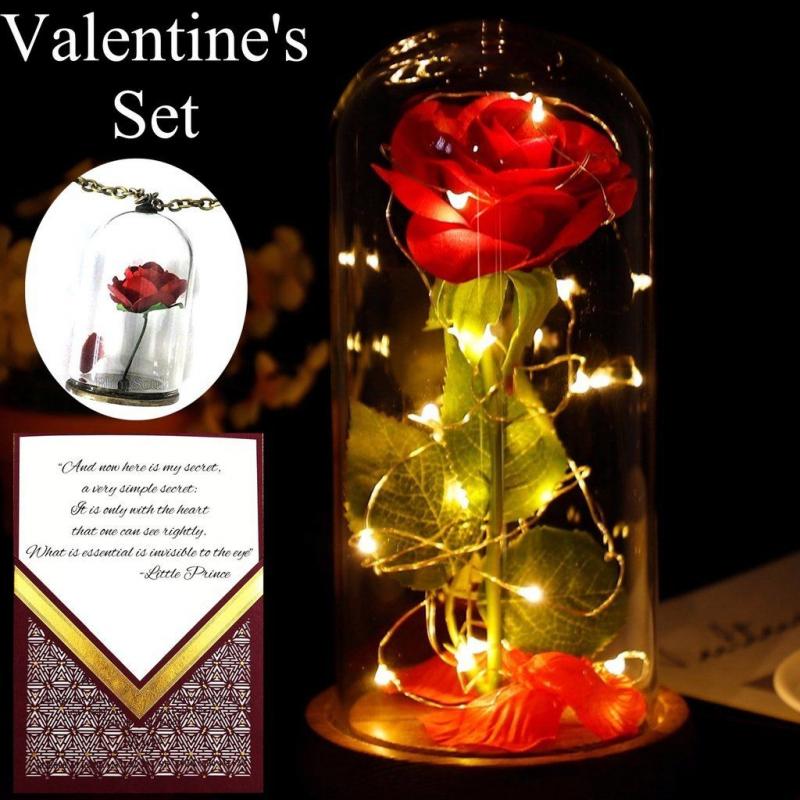 Beauty and the Beast Rose in a Glass Dome With Necklace and Love Letter | Everlasting Belle Rose