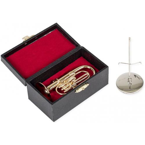 3.75 Gold Brass Tuba Miniature with Stand and Case