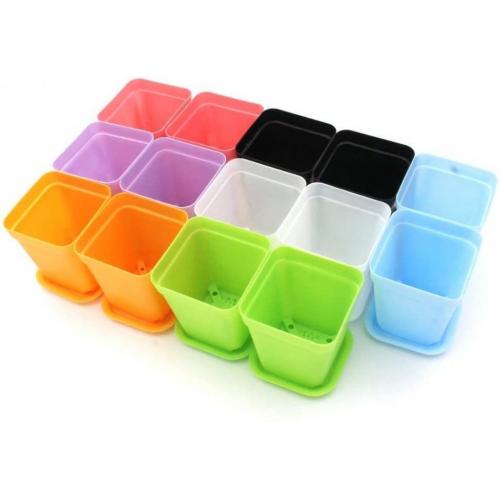 Plastic square pot with pallet tray for home décor, office, desk, garden, flower shop