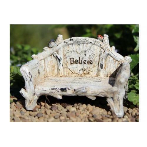 Miniature Dollhouse Fairy Garden - Believe Bench