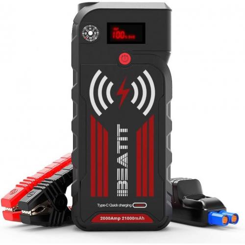 BEATIT G18 QDSP 2000Amp Peak 12V Portable Car Jump Starter (Up to 8.0L Gas and Diesel) 21000mAh Power Bank with Wireless Charger Car Battery Charger Smart Jumper Cables