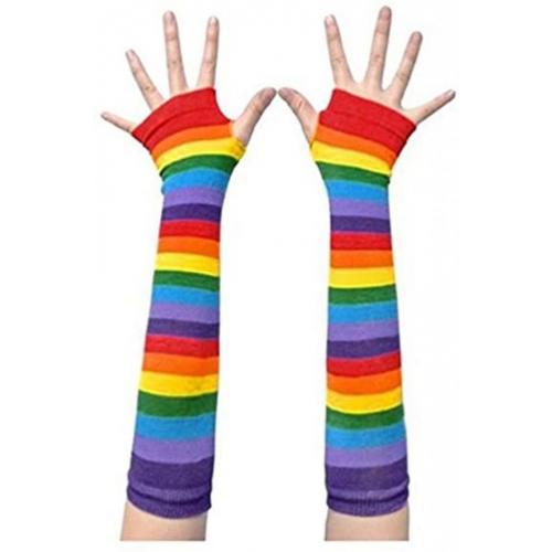 Colorful Rainbow Striped Arm Warmer Fingerless Golves -Navadeal