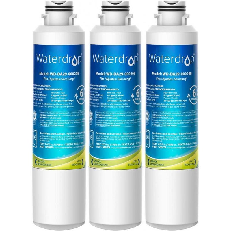 Waterdrop DA29-00020B Samsung Water Filter for Refrigerator, Replacement for DA29-00020A/B, Haf-Cin/Exp, DA29-00020B-1, RF25HMEDBSR, RF28HMEDBSR, RS25J500DSR, RF263BEAESR&More Models, 3 Carbon Filters