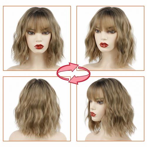 Missqueen Short Curly Bob Wig With Bangs