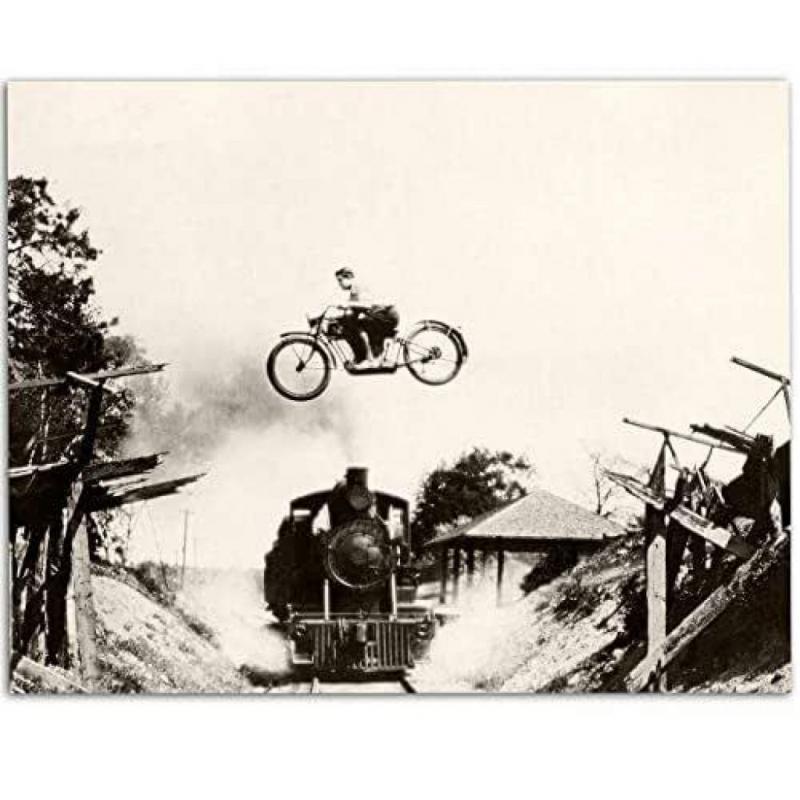 Motorcycle Jumping Train - 11x14 Unframed Art Print