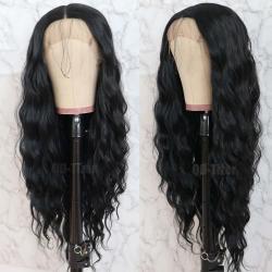 QD-Tizer Black Long Loose Curly Wave Lace Front Wigs with Baby Hair Heat Resistant Glueless Synthetic Lace Front Wig