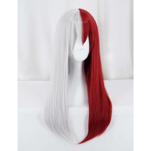 Anogol Hair Cap+Silver Half Red Long Wavy Cosplay Wig With Bangs