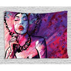 Ambesonne Grunge Tapestry, Jazz Singer Performing a Microphone on Old Background Illustration Print, Wide Wall Hanging for Bedroom Living Room Dorm, 80 X 60, Purple Red