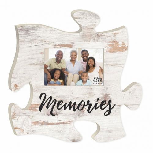 Memories White Distressed Wood Look 4 x 6 Wood Puzzle Wall Plaque Photo Frame