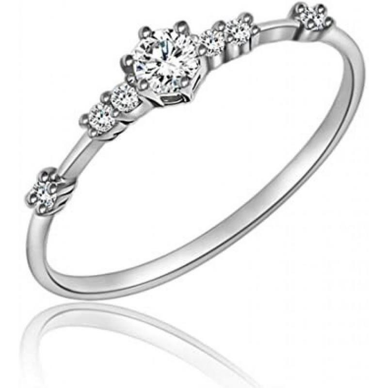JESMING 7 Tiny Diamond Pieces of Exquisite Ring Stacking Rings