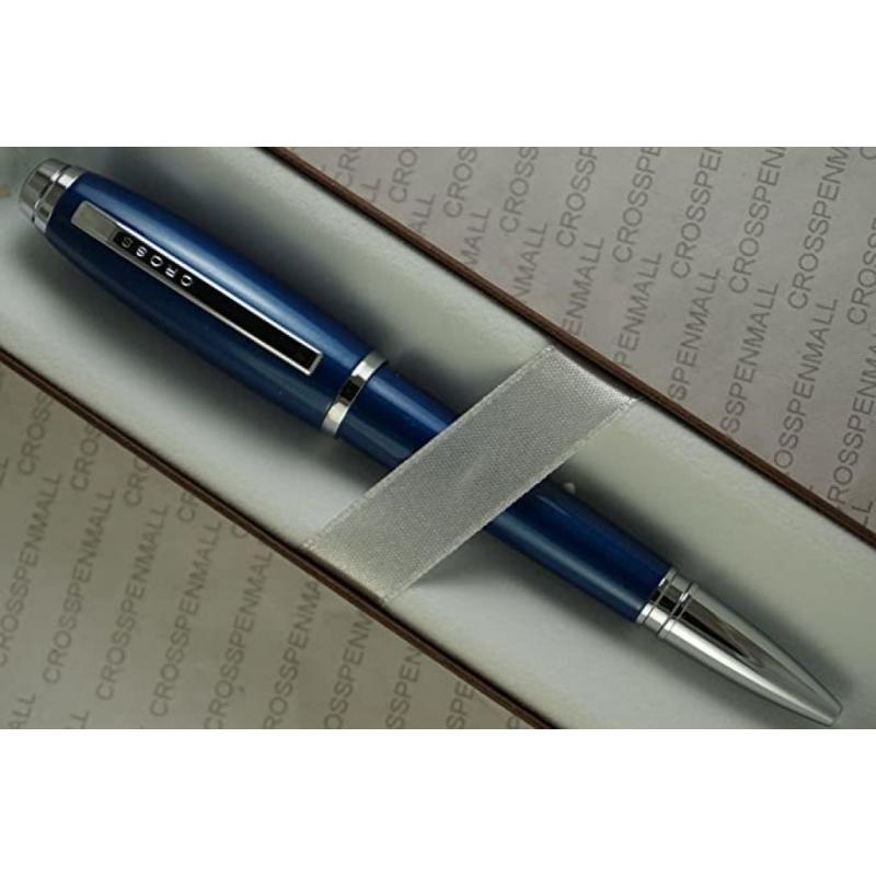 Cross Limited series Midnight Dubai Blue Lacquer with Cross Signature Center Ring Medium Ballpoint Pen