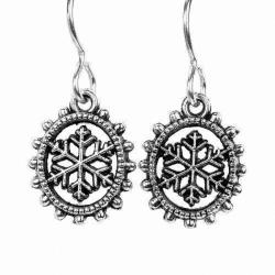 Sterling Silver Beaded Snowflake Dangle Earrings