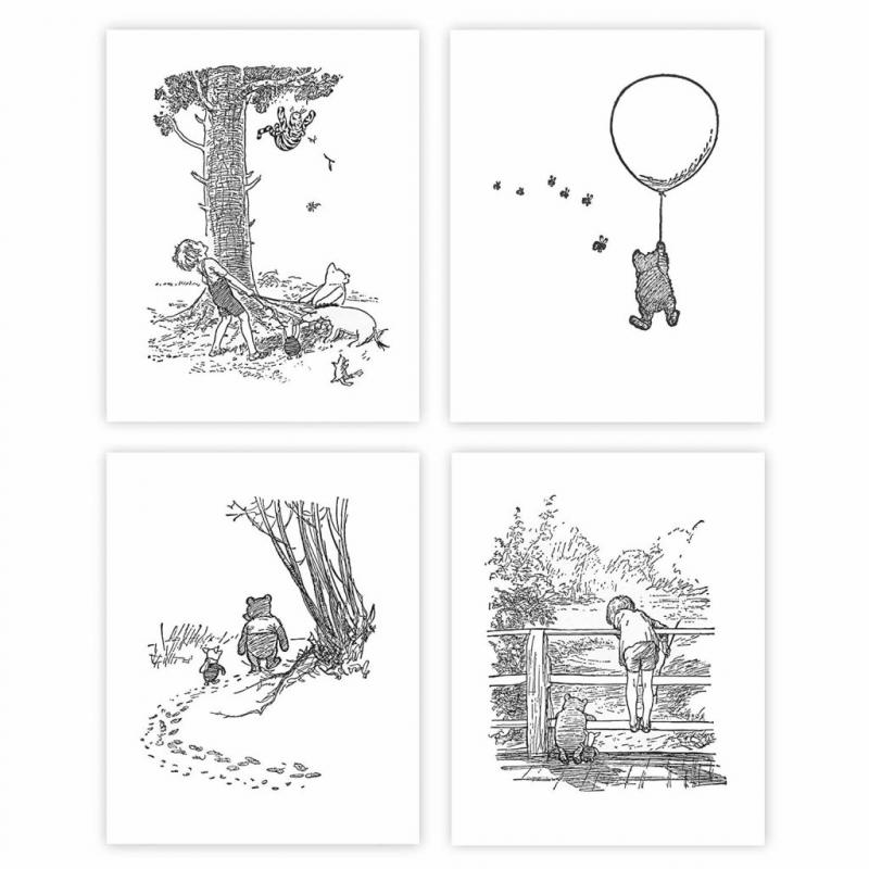 Winnie the Pooh Black and White Nursery Art
