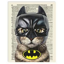 Bat Cat Super Hero Vintage Upcycled Dictionary Art Print