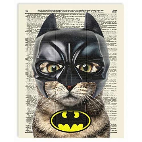 Bat Cat Super Hero Vintage Upcycled Dictionary Art Print
