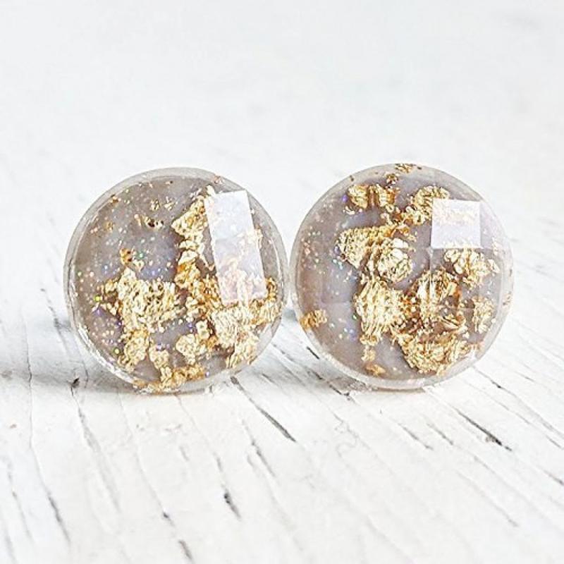 Titanium Grey Gold Flake Stud Earrings