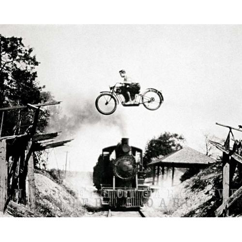 Motorcycle Jumping Train Wall Poster
