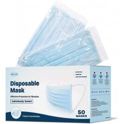 WeCare Individually Wrapped Disposable Face Masks - 50 Pack