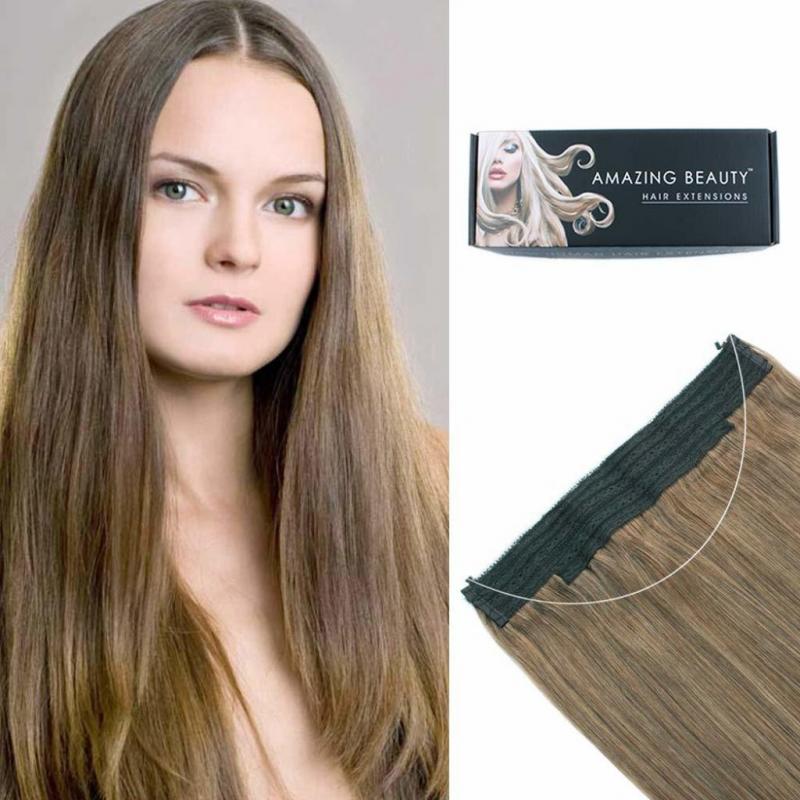 Miracle Wire Hair Extensions -Remy Human Hair, 8 Ash Brown, 16 inch
