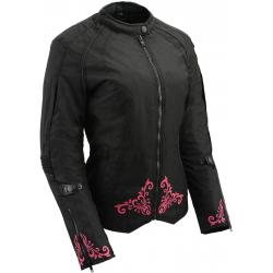 M Boss Apparel BOS22701 Ladies Black and Fuschia Textile Armored Racing Jacket with Reflective Design - Medium