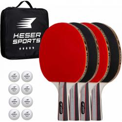 Keser Sports. Ping pong paddle set. 4-player racket set bundle with 8 Professional balls