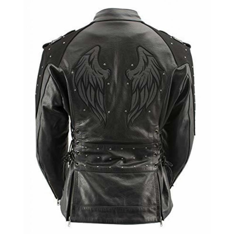 Ladies 'Scuba' Leather Jacket With Reflective Wings and Studs - X-Large