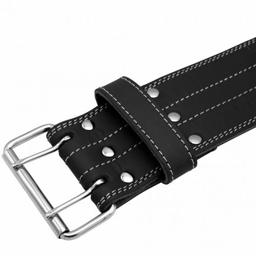 PWR Essentials Leather Weight Lifting Belt (black) Wide Olympic Style | Powerlifting, Gym, Crossfit, Exercise, Back Support | Heavy Duty | Men, Women (large, Double Prong Buckle)