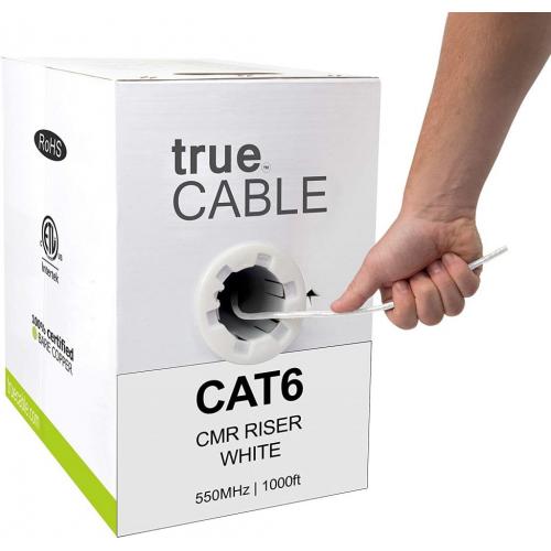 Truecables Cat6 Plenum (CMP), 1000ft, White, 23awg 4 Pair Solid Bare Copper