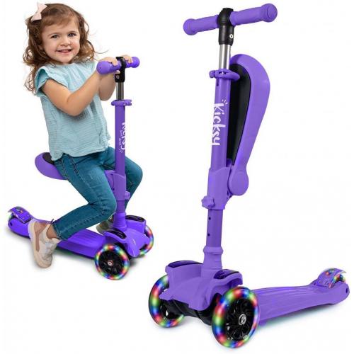 KicksyWheels Scooter for Kids with Folding Seat and Light Up Wheels