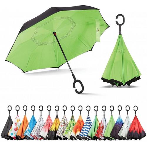 Sharpty Inverted Umbrella, Umbrella Windproof, Reverse Umbrella, Umbrellas for Women with UV Protection, Upside Down Umbrella With C-Shaped Handle (Black-Green)