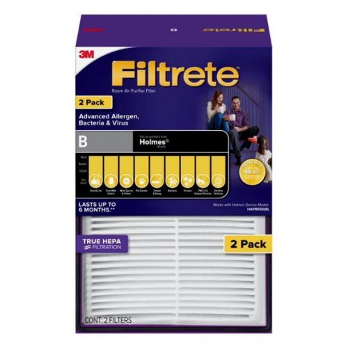 Filtrete Allergen, Bacteria & Virus True HEPA Room Air Purifier Filter, Replaces Size B Filters, 2 Pack