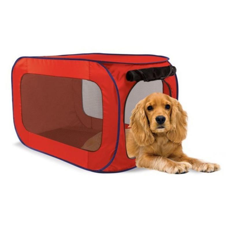 SportPet Pop-Open Large Travel Dog Kennel - Red