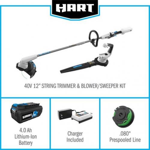 HART 40-Volt Cordless 12-inch String Trimmer and Blower Combo