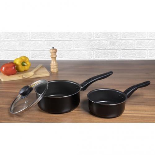 Mainstays 6 Piece Non-Stick Sauce Pans, Black, Set Includes 4 Sauce Pans with 2 Single Lids, Dishwasher safe