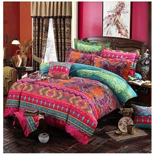 Bohemian Duvet Cover Sets Queen Size Colorful Striped Print Bedding Set Retro Boho Floral Comforter Cover Sets Exotic Hippie Geometric Quilt Cover