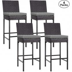 4 Packs Outdoor Wicker Barstool Patio Rattan Furniture with Cushions in Black