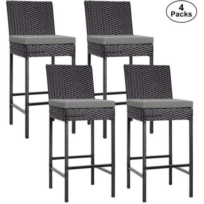 4 Packs Outdoor Wicker Barstool Patio Rattan Furniture with Cushions in Black