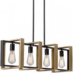 Ken & Ricky 4-Light Farmhouse Chandelier, Rustic Dining Room Light Fixture, 35.45 inch Kitchen Island Lighting Pool Table Pendant Light, Solid Wood and Metal Frame