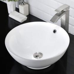 Round Bathroom Vessel Sink with Overflow and Faucet Combo- VASOYO 16