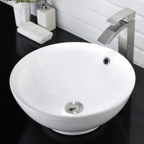 Round Bathroom Vessel Sink with Overflow and Faucet Combo- VASOYO 16