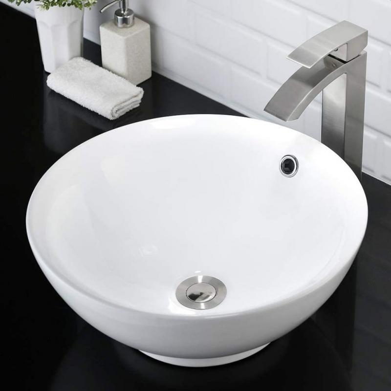 Round Bathroom Vessel Sink with Overflow and Faucet Combo- VASOYO 16