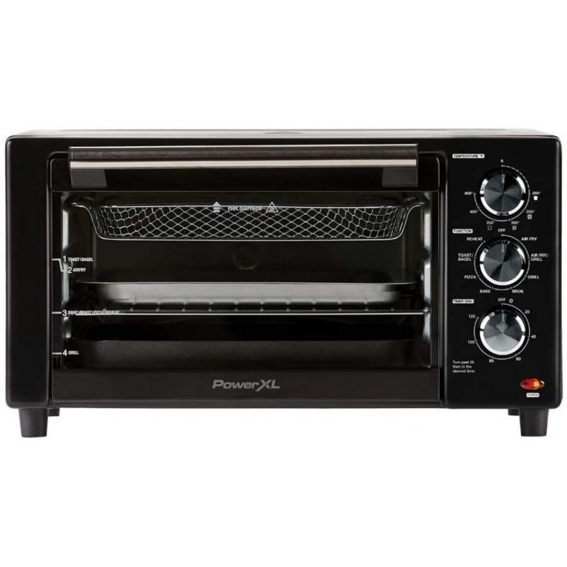 8 im 1 Power XL Air Fryer Grill plus up to 70% fewer calories, rapid air technology, low fat cooking, easy to clean. Familg size serves 4-8 servings, air fry, grill, toast, bagel, pizza, bake, broil, and reheat