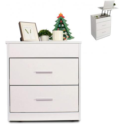 White nightstand with 2 drawers and elevating top