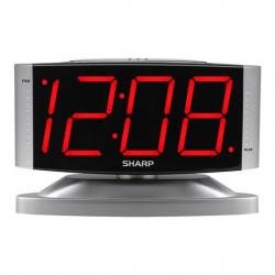 Sharp LED Digital Alarm Clock, Swivel Base, Silver Case, Red Display, SPC033