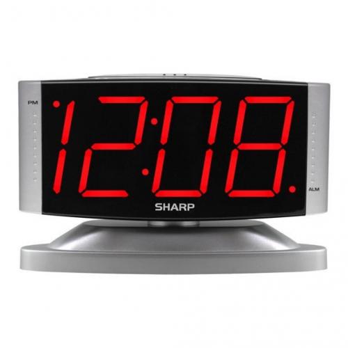 Sharp LED Digital Alarm Clock, Swivel Base, Silver Case, Red Display, SPC033