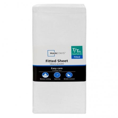 Arctic White, Cotton Rich Percale, Twin/Twin-XL Fitted Sheet, Mainstays Easy Care 300 TC