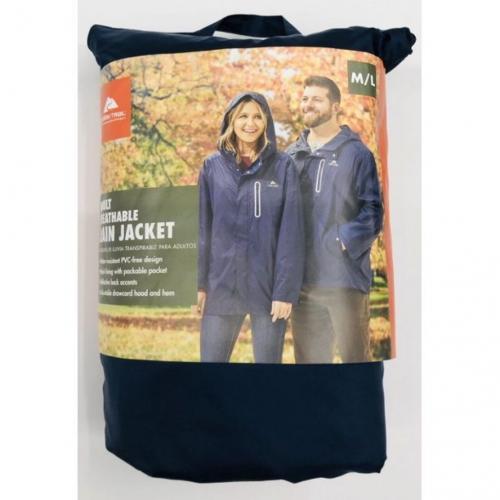 Ozark Trail outdoor equipment adult breathable rain jacket, water resistance, packable pockets, and reflective back accents