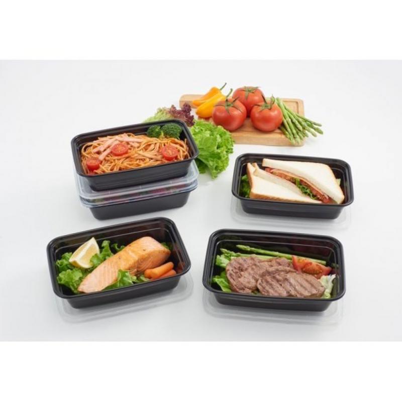 5 Count Black Plastic Reusable Meal Prep Container with 26 Clear Plastic reusable lids