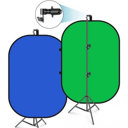 5'x7' Chromakey Blue-Green Collapsible Backdrop with Support Stand Kit: 2-in-1 Reversible Background Pop-Up Green Screen Blue Green Panel for Photo Studio Video Shooting, Live Streaming etc