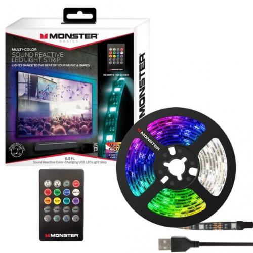 Monster Smart LED Light Strip, Sound Reactive Lights, Multi-Color, USB-Powered, Fits Any Space, 6.5 ft